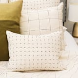 "Small Cross-Stitch Throw Pillow - Bone" - Throw Pillows in white by Anchal