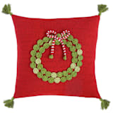 "14" Green Wreath Pillow, Red" - Throw Pillows in red by Melange Collection