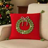 "14" Green Wreath Pillow, Red" - Throw Pillows in red by Melange Collection