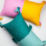 "Antigua Jade and Faded Aqua Color Block Handwoven Cotton Throw Pillow" - Throw Pillows in green by Archive New York