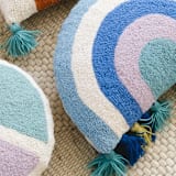 "Cool Shaped Rainbow Hook Pillow with Tassels" - Throw Pillows in blue by Ampersand Design Studio
