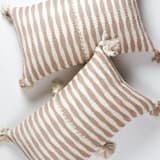 "Antigua Tan Striped Handwoven Cotton Throw Pillow" - Throw Pillows in brown by Archive New York