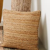 "Tossa Handbraided Jute Pillow" - Throw Pillows in brown by Anjali Purohit