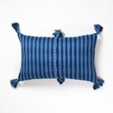 "Antigua Natural Dyed Dark Indigo Striped Handwoven Cotton Throw Pillow" - Throw Pillows in blue by Archive New York