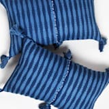 "Antigua Natural Dyed Dark Indigo Striped Handwoven Cotton Throw Pillow" - Throw Pillows in blue by Archive New York