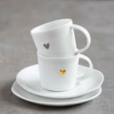 "Porcelain Espresso Cup with Saucer - Silver Heart" - Mugs and Teacups in white by Räder Designs