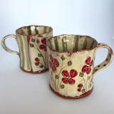 "Red Flower Mugs, Set-of-2" - Mugs and Teacups in multicolor by Didem Firat