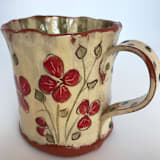 "Red Flower Mugs, Set-of-2" - Mugs and Teacups in multicolor by Didem Firat
