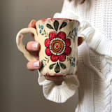 "Simple Flower Mugs, Set-of-2" - Mugs and Teacups in beige by Didem Firat