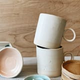 "Circle Handle Mug in Oatmeal" - Mugs and Teacups in beige by Bridget Dorr