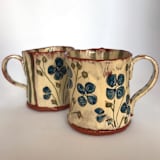 "Blue Flower Mugs, Set-of-2" - Mugs and Teacups in multicolor by Didem Firat