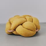 "(L) Desert Yellow Vegan Suede Knot Floor Cushion" - Ottomans and Poufs in yellow by Knots Studio