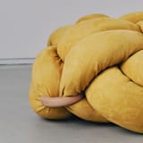"(L) Desert Yellow Vegan Suede Knot Floor Cushion" - Ottomans and Poufs in yellow by Knots Studio