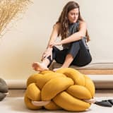 "(L) Desert Yellow Vegan Suede Knot Floor Cushion" - Ottomans and Poufs in yellow by Knots Studio