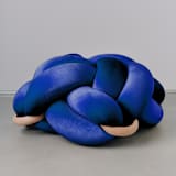 "(L) Midnight Blue Velvet Knot Floor Cushion" - Ottomans and Poufs in blue by Knots Studio