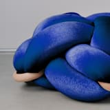 "(L) Midnight Blue Velvet Knot Floor Cushion" - Ottomans and Poufs in blue by Knots Studio