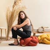 "(M) Red Earth Vegan Suede Knot Floor Cushion" - Ottomans and Poufs in red by Knots Studio