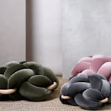 "(L)  Olive Green Velvet Knot Floor Cushion" - Ottomans and Poufs in blue by Knots Studio