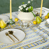 "Provence Ruffled Blockprint Tablecloth in Butter Yellow - 70x120" - Tablecloths and Runners in yellow by Inner Child
