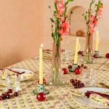 "Mona Scallop Embroidered Blockprint Tablecloth in Butter Yellow - 70x120" - Tablecloths and Runners in yellow by Inner Child