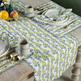 "Forget-Me-Not Scallop Embroidered Blockprint Tablerunner" - Tablecloths and Runners in blue by Inner Child