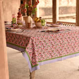 "Pink Arch Blockprint Tablecloth - 70x120" - Tablecloths and Runners in pink by Inner Child