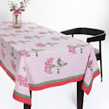 "Pink Hydrangea Blockprint Tablecloth - 70x120" - Tablecloths and Runners in pink by Inner Child