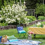 "Damask print tablecloth, yellow" - Tablecloths and Runners in yellow by Joanna Buchanan
