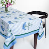 "Blue Hydrangea Blockprint Tablecloth - 70x120" - Tablecloths and Runners in blue by Inner Child