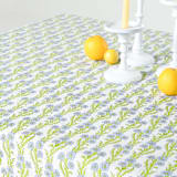 "Forget-Me-Not Scallop Embroidered Blockprint Tablecloth - 60x90" - Tablecloths and Runners in blue by Michelle Pham