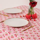 "Cherry Blockprint Tablecloth in Red Gingham - 60x90" - Tablecloths and Runners in red by Michelle Pham