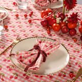 "Cherry Blockprint Tablecloth in Red Gingham - 70x120" - Tablecloths and Runners in red by Michelle Pham