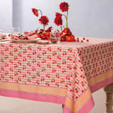 "Cherry Blockprint Tablecloth in Red Gingham - 70x120" - Tablecloths and Runners in red by Michelle Pham