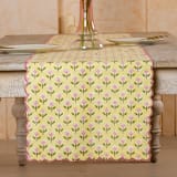 "Mona Scallop Embroidered Blockprint Tablerunner in Butter Yellow" - Tablecloths and Runners in yellow by Inner Child