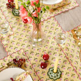 "Mona Scallop Embroidered Blockprint Tablerunner in Butter Yellow" - Tablecloths and Runners in yellow by Inner Child