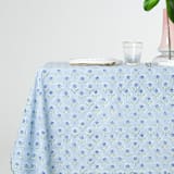"Mona Scallop Embroidered Blockprint Tablecloth in Blue - 70x120" - Tablecloths and Runners in blue by Inner Child