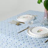 "Mona Scallop Embroidered Blockprint Tablecloth in Blue - 70x120" - Tablecloths and Runners in blue by Inner Child