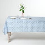 "Mona Scallop Embroidered Blockprint Tablecloth in Blue - 70x120" - Tablecloths and Runners in blue by Inner Child
