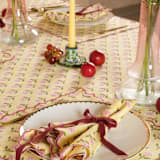 "Mona Scallop Embroidered Blockprint Tablecloth in Butter Yellow - 60x90" - Tablecloths and Runners in yellow by Inner Child