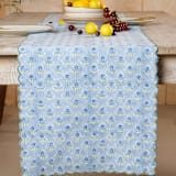 "Mona Scallop Embroidered Blockprint Tablerunner in Blue" - Tablecloths and Runners in blue by Inner Child