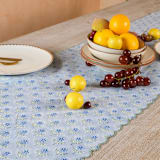 "Mona Scallop Embroidered Blockprint Tablerunner in Blue" - Tablecloths and Runners in blue by Inner Child