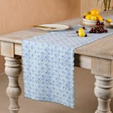 "Mona Scallop Embroidered Blockprint Tablerunner in Blue" - Tablecloths and Runners in blue by Inner Child