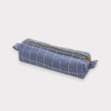 "Small Grid-Stitch Toiletry Bag - Slate" - Makeup Bag in blue by Anchal