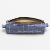"Small Grid-Stitch Toiletry Bag - Slate" - Makeup Bag in blue by Anchal