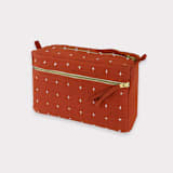 "Medium Cross-Stitch Toiletry Bag - Rust" - Makeup Bag in red by Anchal