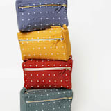 "Medium Cross-Stitch Toiletry Bag - Rust" - Makeup Bag in red by Anchal