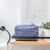 "Medium Cross-Stitch Toiletry Bag - Slate" - Makeup Bag in blue by Anchal