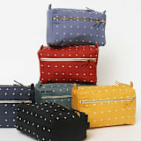 "Medium Cross-Stitch Toiletry Bag - Slate" - Makeup Bag in blue by Anchal