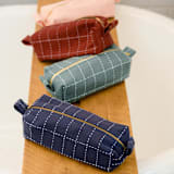 "Small Grid-Stitch Toiletry Bag - Mustard" - Makeup Bag in yellow by Anchal