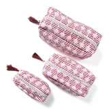 "Striped Circles Blockprint Makeup Bag in Burgundy and Pink - Large" - Makeup Bag in pink by Inner Child